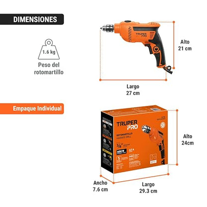 Truper ROTO-3/8A4, Rotomartillo 3/8" 600 W profesional