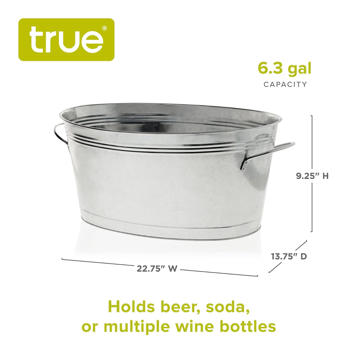 True - Tina galvanizada, cubos de hielo grandes para fiestas, enfriador de bebidas para cerveza, vino, gaseosas, agua embotellada, tina de bebidas rústica, cubeta de bebidas para fiestas en interiores