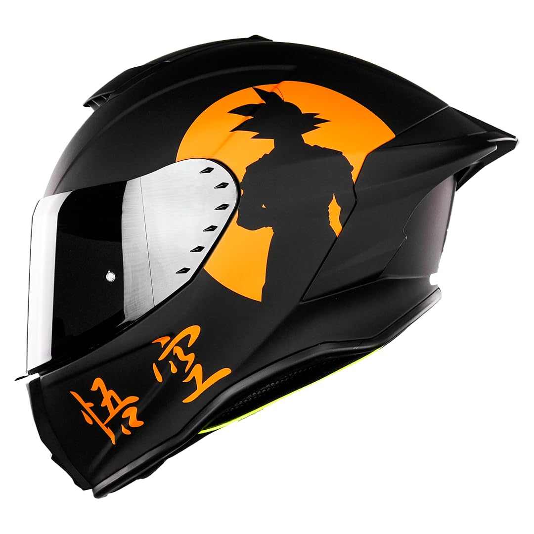 KOV Casco Buster Dragon Ball Z Goku Negro Mate Integral para Moto Deportivo AERODINAMICO Certificado Dot
