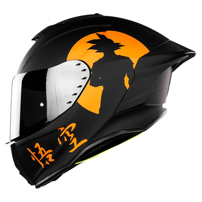 KOV Casco Buster Dragon Ball Z Goku Negro Mate Integral para Moto Deportivo AERODINAMICO Certificado Dot