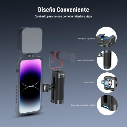 NEEWER Side Handle Grip con Disparador de Botón para Cage Video Rig de Teléfono, 2 Adaptador Montaje con 1/4" Tornillo y Pasador Localización, Empuñadura Lateral Compatible con SmallRig Jaula, PA005E