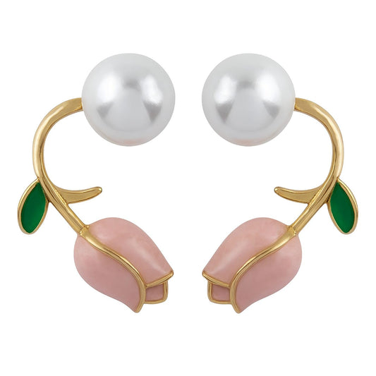 XYPHIELLE Aretes de Tulipán con Perla en Plata 925 para Mujer - Hipoalergénicos - Regalo para Novia, Esposa y Mamá