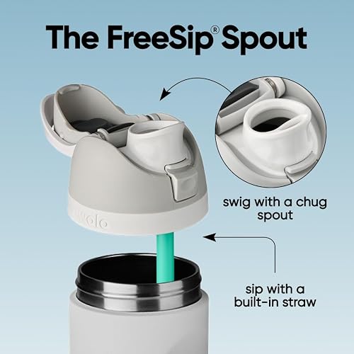Owala FreeSip Botella de acero inoxidable aislada con popote, botella de agua deportiva libre de BPA, ideal para viajar, 24 oz, Mezclilla
