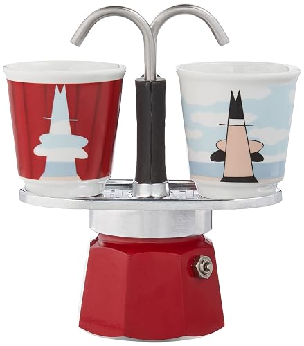 Bialetti - Set Mini Express Magritte, Set Incluye Cafetera, 2x Tazas de 28 Oz, 2x Vasos, No Apto para Inducción, Metal, Amarillo