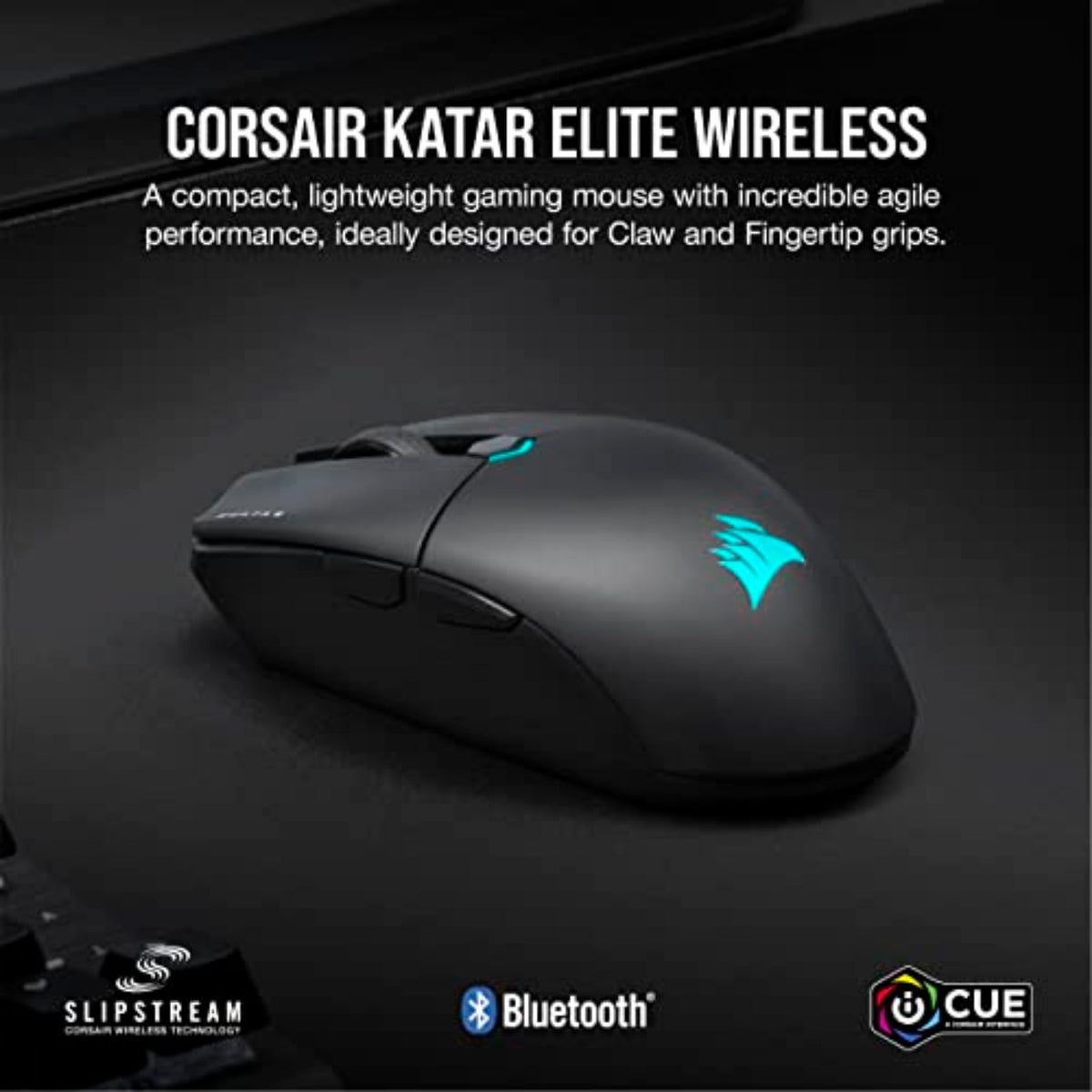 Corsair KATAR Elite Wireless Ratón Ultraligero para Juegos FPS - 26,000 dpi - Forma Simétrica Compacta - hasta 110 Horas de Batería - Compatible con iCUE - PC, PS5, PS4, Xbox - Negro