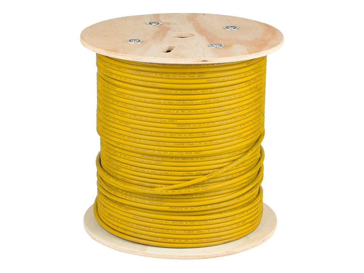 Monoprice Cat6A Ethernet Bulk Cable - 500ft - Yellow, Solid, 550Mhz, F/UTP, CMR, Riser Rated, Pure Bare Copper Wire, 10G, 23AWG, No Logo (UL) (TAA)