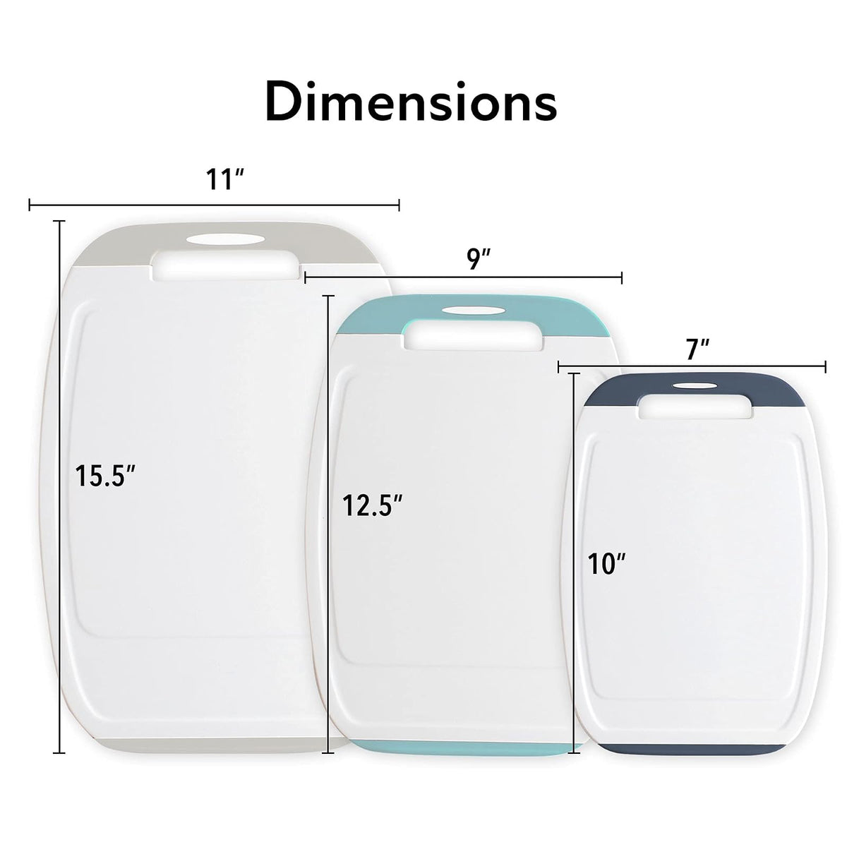 Neoflam Microban Protection Cutting Board 3 Piece Set, Stain & Odor/BPA Free, Reversable Board, Upgraded Larger Juice Groove, Non-Slip EZ Grip Handle, Dishwasher Safe,Grey