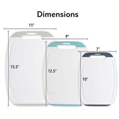 Neoflam Microban Protection Cutting Board 3 Piece Set, Stain & Odor/BPA Free, Reversable Board, Upgraded Larger Juice Groove, Non-Slip EZ Grip Handle, Dishwasher Safe,Grey