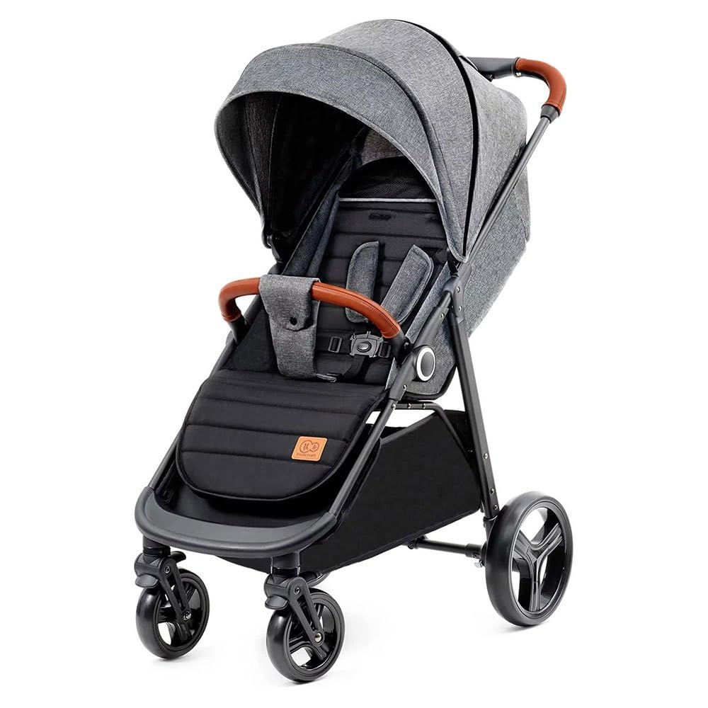 Kinderkraft GRANDE PLUS Carriola, ligera desde Nacimiento hasta 22 kg, Silla de Paseo, Plegado con una sola mano, Posición tumbada, Suspensión de todas ruedas, Capota grande XL, Grigio