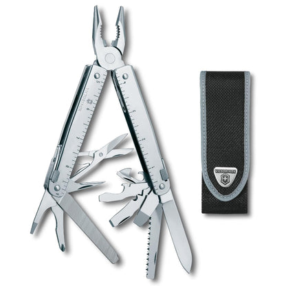 Victorinox SwissTool Multiherramienta con Funda de Piel, Plata - Swisstool X - Multiherramientas