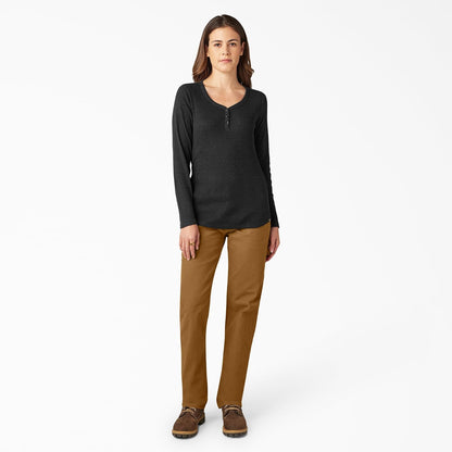 Dickies Playera Henley de Manga Larga con 3 Botones. Playera Henley para Mujer