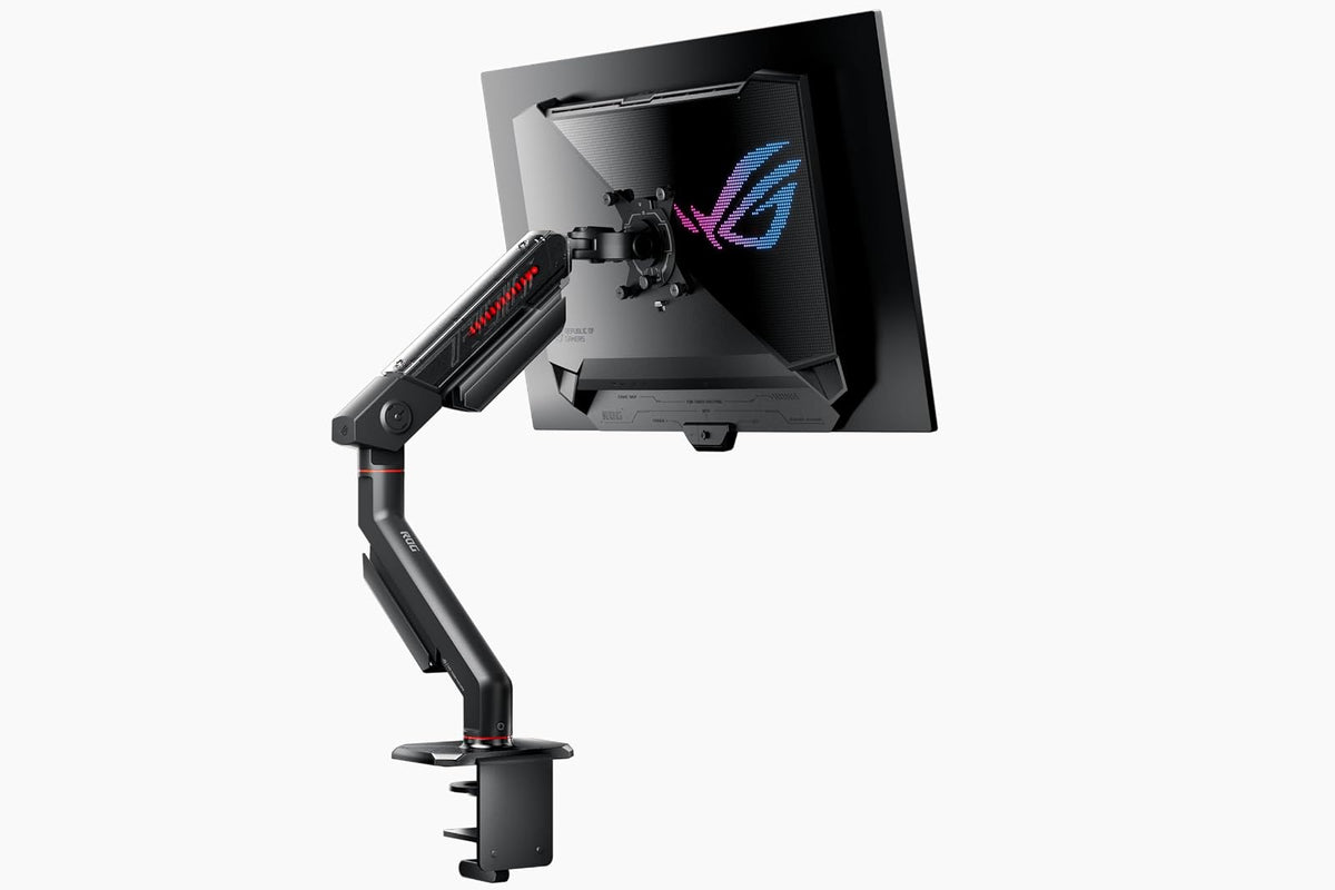 ASUS ROG Ergo - Brazo para Monitor (AAS01) - Soporte para Monitor con gestión de Cables, ergonómico, pivotante, Giratorio, Altura Totalmente Ajustable, fácil configuración de computadora, hasta 39