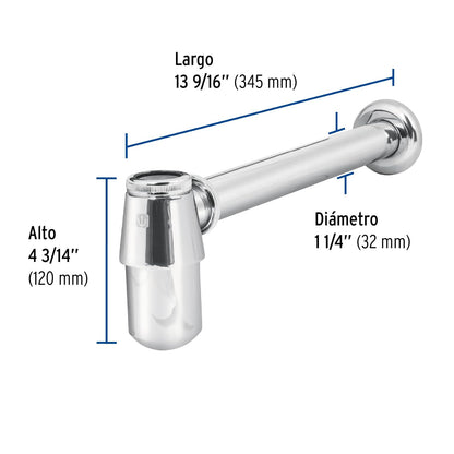 Foset CE-211, Céspol de bote sin contra para lavabo de 1 1/4", de latón cromado
