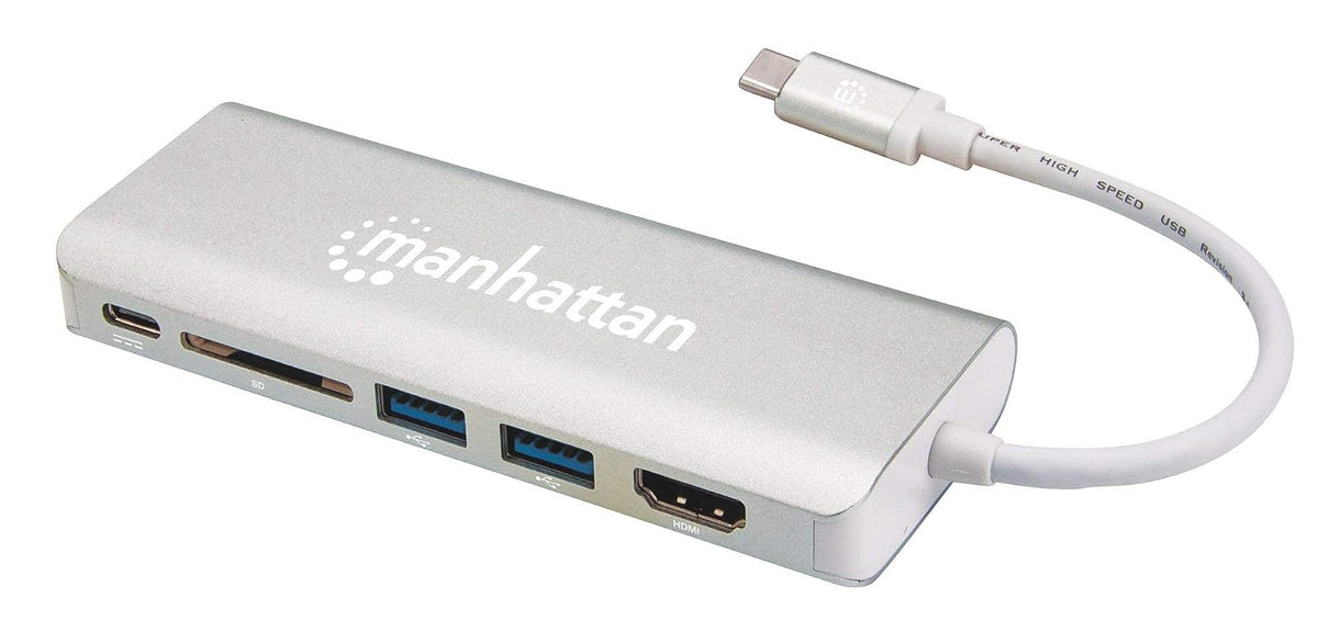Manhattan 152075 Convertidor Video USB-C a HDMI/RJ45/USB/USB-C PD/Lector SD,