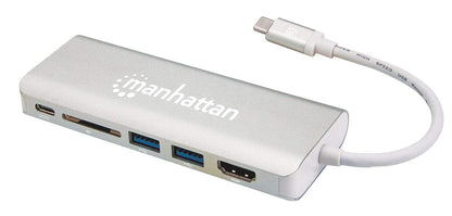 Manhattan 152075 Convertidor Video USB-C a HDMI/RJ45/USB/USB-C PD/Lector SD,