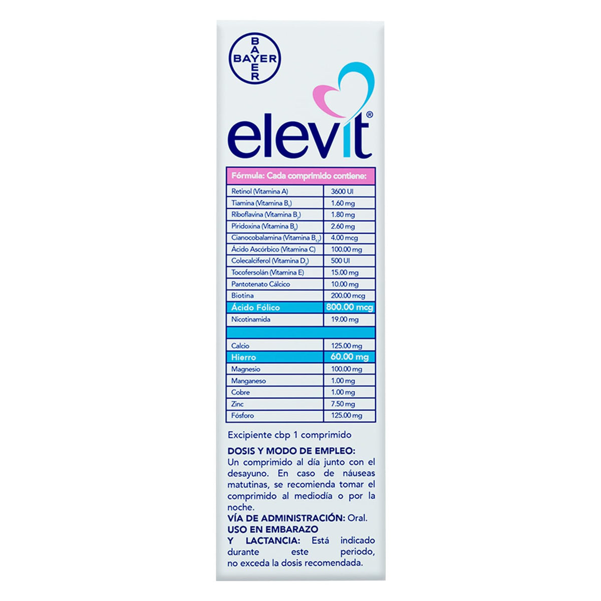 Elevit Embarazo y Lactancia, Multivitamínico con Ácido Fólico y Hierro, Ayuda el Sano Desarrollo de los Órganos de tu Bebe, Vitaminas para Mujer y Bebé, 30 Tabletas