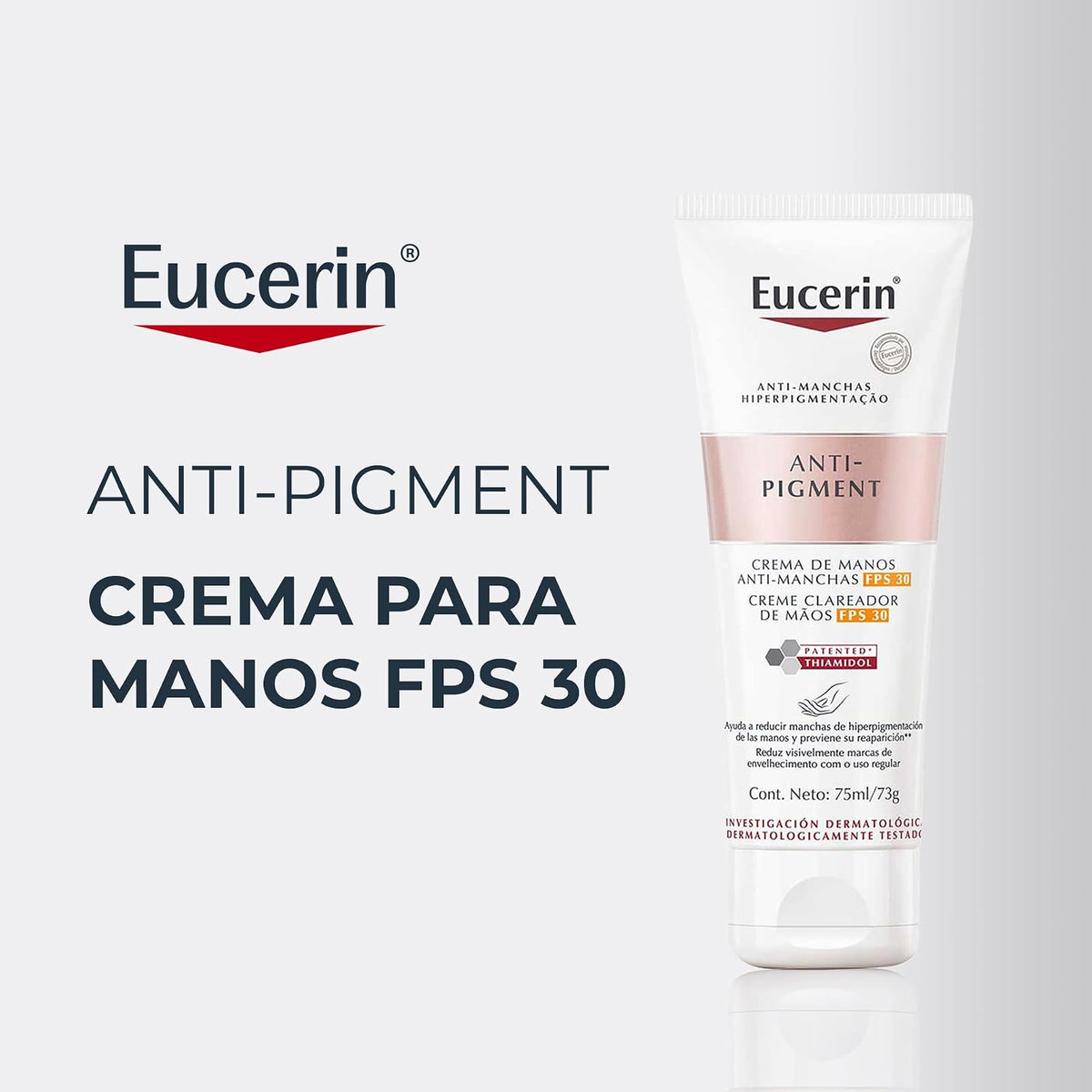 Eucerin Crema Para Manos Anti-Pigment Fps 30 (75 Ml), Con Ácido Hialurónico, Reduce Manchas y Mantiene Piel Hidratada