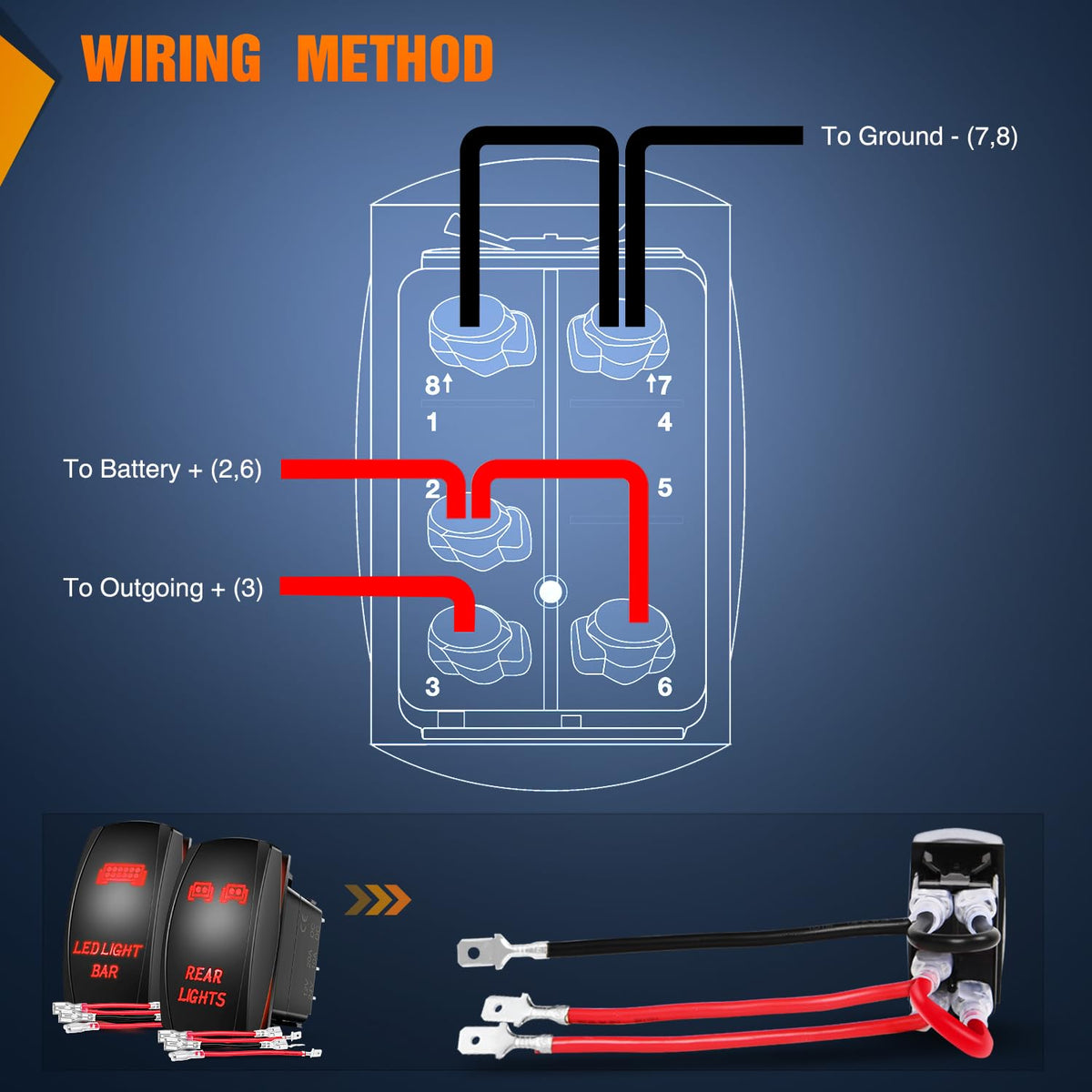 Nilight - Juego de 2 luces traseras, interruptor , barra de luz LED de 5 pines, interruptor SPST, 20 A/12 V, 10 A/24 V, LED rojo con cable de puente para coches, camiones, barcos, vehículos