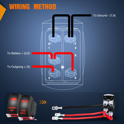 Nilight - Juego de 2 luces traseras, interruptor , barra de luz LED de 5 pines, interruptor SPST, 20 A/12 V, 10 A/24 V, LED rojo con cable de puente para coches, camiones, barcos, vehículos