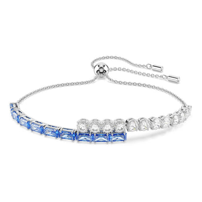 Swarovski Pulsera Matrix, Tallas mixtas, Azul, Baño de rodio