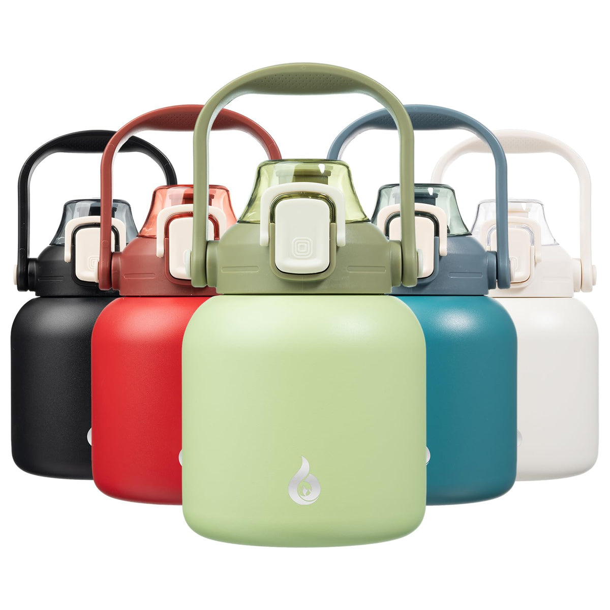 BJPKPK - Botellas de agua aisladas con popote, 27 onzas lindas botellas de agua con asa, termo de metal de acero inoxidable sin BPA, termo de fácil transporte para hombres y mujeres, verde claro