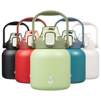 BJPKPK - Botellas de agua aisladas con popote, 27 onzas lindas botellas de agua con asa, termo de metal de acero inoxidable sin BPA, termo de fácil transporte para hombres y mujeres, verde claro