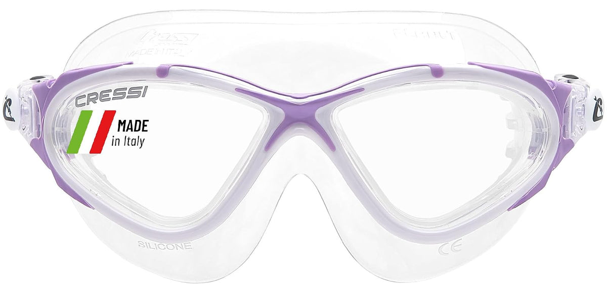 Cressi Adult Swim Goggles with Long Lasting Anti-Fog Technology, Planet: Made in Italy - Clear lens - Clear - PinkLilac