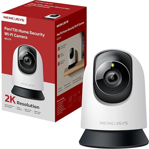 MERCUSYS MC210 Cámara de Seguridad WiFi Interior - Resolución 2K - Cobertura 360° - Visión Nocturna Infrarroja - Detección de Movimiento - Audio Bidireccional - 512GB - App