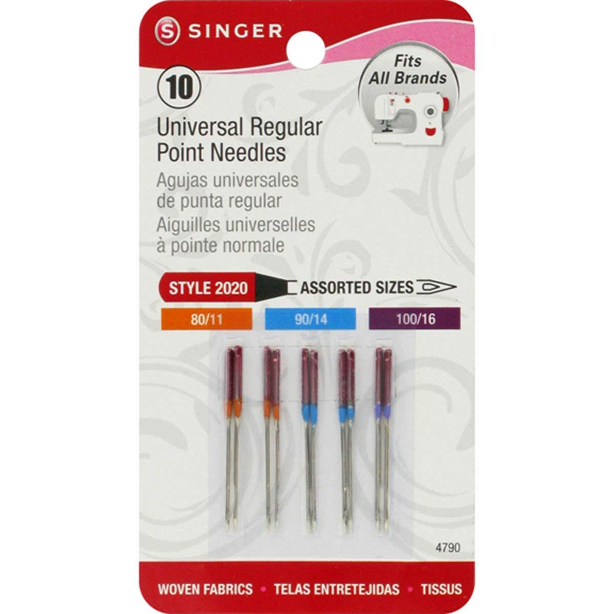 Singer Agujas de máquina de Punto Regular, tamaño 80/11, Size 11, 14, 16 10/Pkg, 10 Unidades, 1