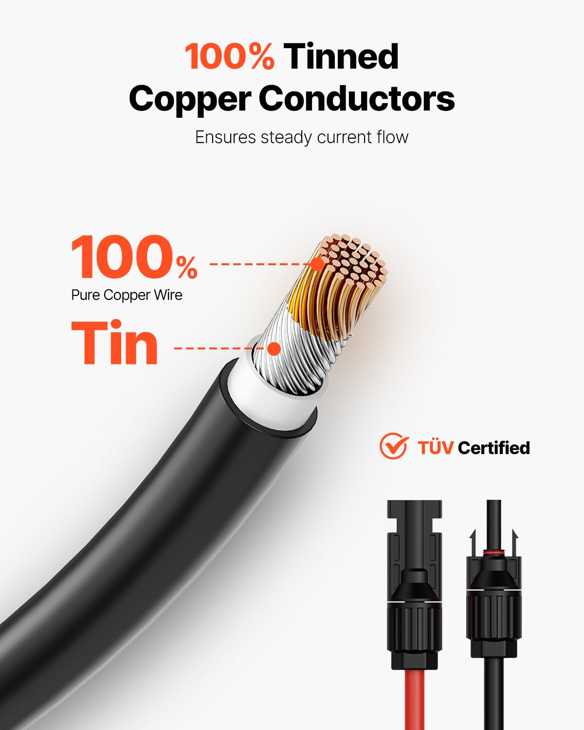 VEVOR - Cable de extensión de panel solar de 100 pies, cable de extensión solar de 10 AWG con conectores impermeables hembra y macho, cable fotovoltaico de 6 mm² para paneles solares del hogar, barco