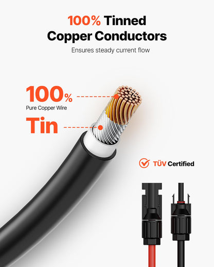 VEVOR - Cable de extensión de panel solar de 100 pies, cable de extensión solar de 10 AWG con conectores impermeables hembra y macho, cable fotovoltaico de 6 mm² para paneles solares del hogar, barco