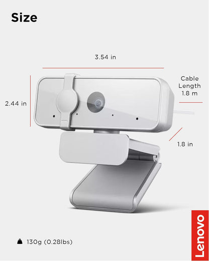 Lenovo Cámara Web 300 FHD | 1080p, ángulo amplio de 95°, rotación panorámica e inclinación, micrófonos duales, obturador de privacidad, plug-and-play