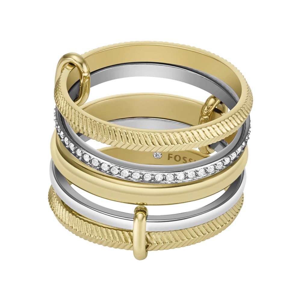 Anillo apilado Fossil Harlow JF04592998 de acero inoxidable de color dorado y plateado para dama, talla 7