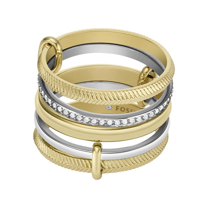 Anillo apilado Fossil Harlow JF04592998 de acero inoxidable de color dorado y plateado para dama, talla 7