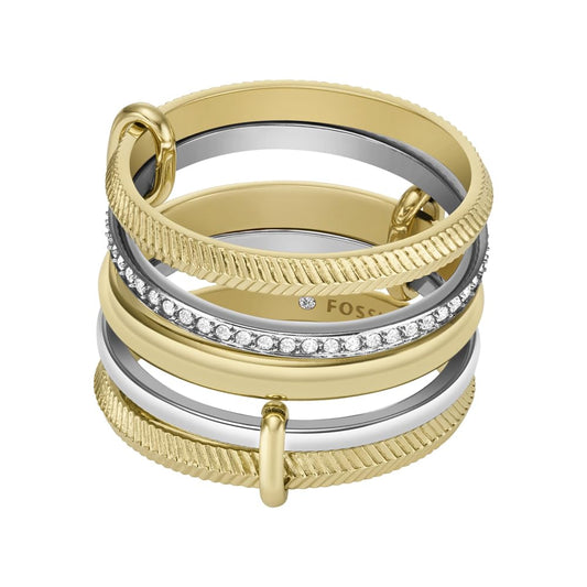 Anillo apilado Fossil Harlow JF04592998 de acero inoxidable de color dorado y plateado para dama, talla 7