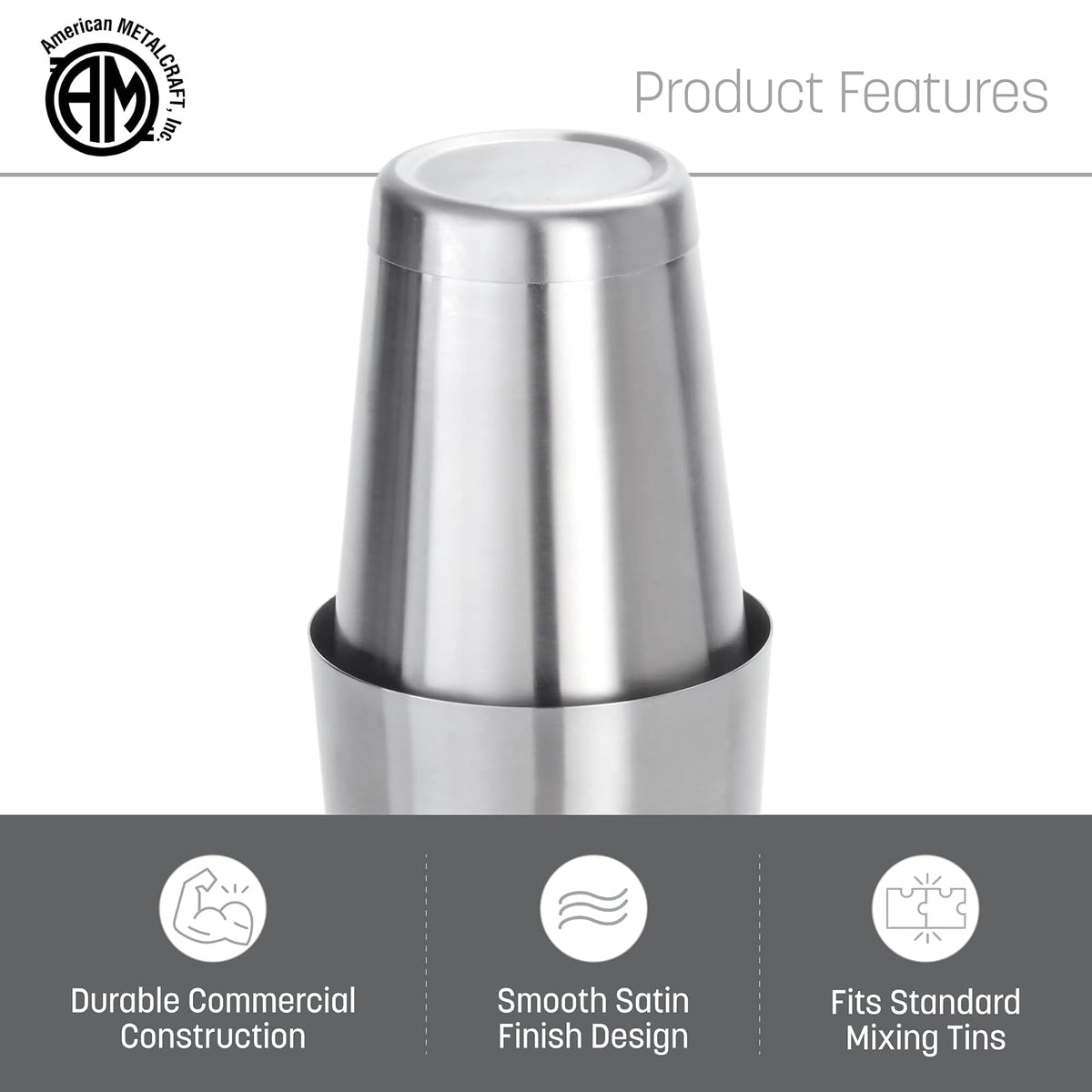 American Metalcraft BSSET Boston Shaker Set 18 Oz Y 28 Oz | Juego de coctelera, acero inoxidable, pesado