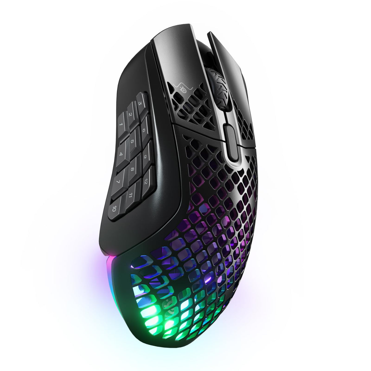 SteelSeries Aerox 9 Wireless - Mouse para Juegos Holey RGB - Diseño Ultraligero Resistente al Agua - 18 Botones - Bluetooth/2.4 GHz - Sensor óptico de Aire TrueMove de 18 K dpi