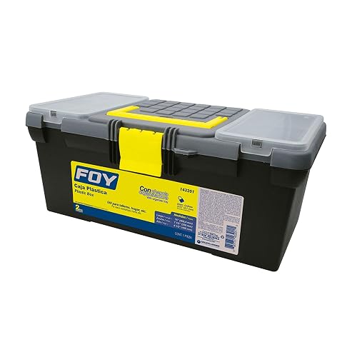 Foy 143201 Caja portaherramientas plástica con broches plásticos y organizador 16" x 7" x 6"