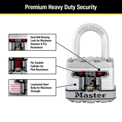Master Lock M1XKADCCSEN Magnum Candado laminado, 4.45 cm de ancho, acero de 0.8 cm, 2.54 cm de distancia al grillete, Paquete de 1, 1-Inch Shackle, Acero