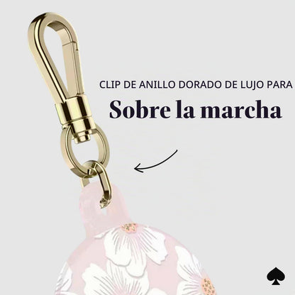 Kate Spade New York Estuche para AirTag con Clip de Anillo Dorado, Hollyhock Cream