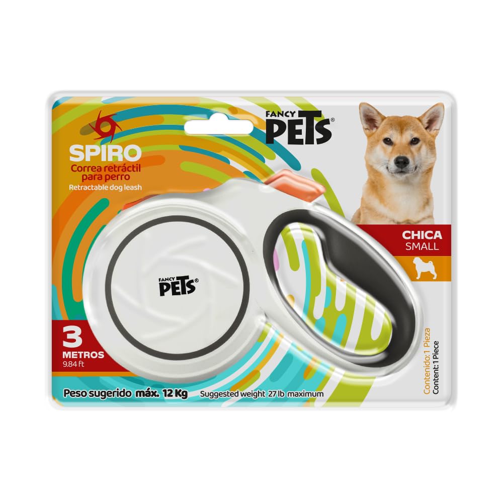 Fancy Pets Correa Retráctil para Perros Spiro Color Blanca Tamaño Chica con 3 Metros de Longitud