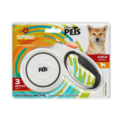 Fancy Pets Correa Retráctil para Perros Spiro Color Blanca Tamaño Chica con 3 Metros de Longitud