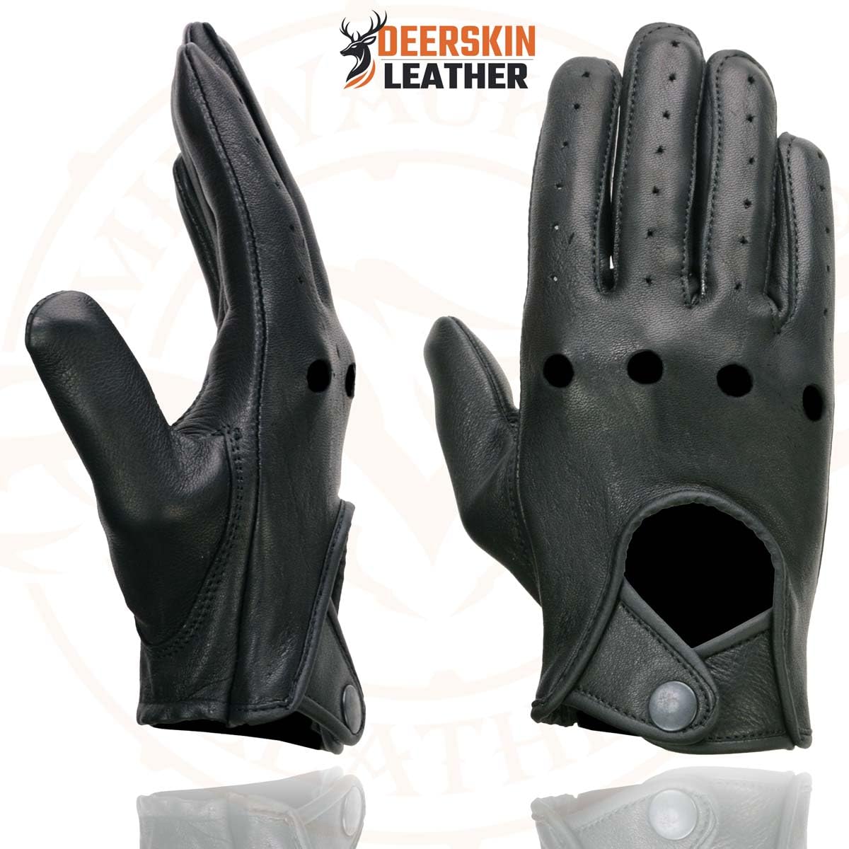 Milwaukee - Guantes de piel de ciervo perforados para hombre con cierre de botón, Negro, Mediano
