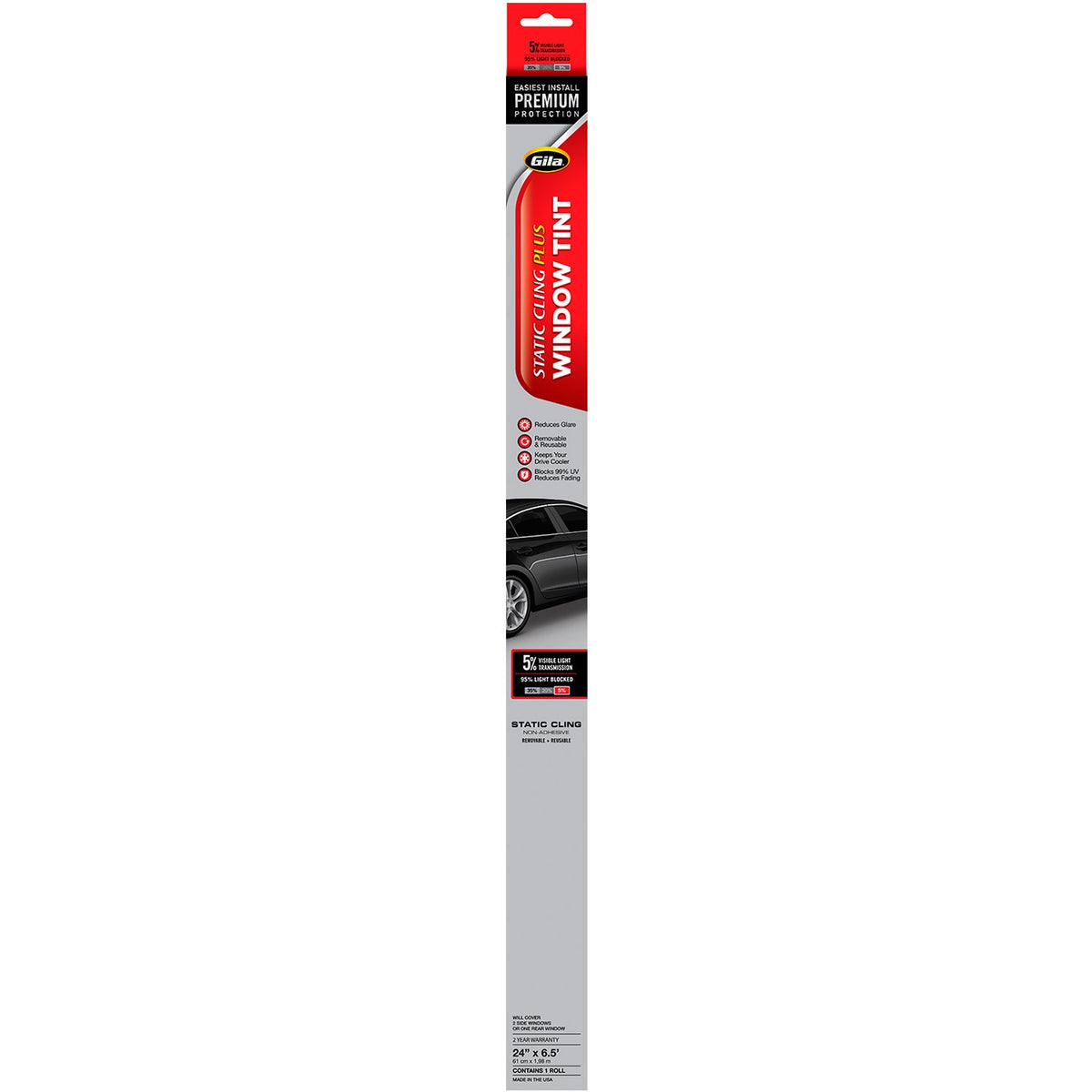 Gila 50146369 5% de adherencia estática Plus Limo Negro 24 x 6.5 pies Tinte de Ventana