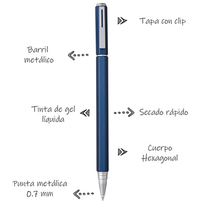 Bolígrafo De Tinta Gel Energel Hexagon, Elegante y Funcional Cuerpo Azul Marino Mate, Tinta Color Negro BL667C-A-EST