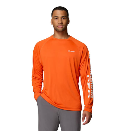 PFG Terminal Tackle Heather Camisa de Manga Larga para Hombre - 2XG - Logotipo de Spark Naranja - Blanco