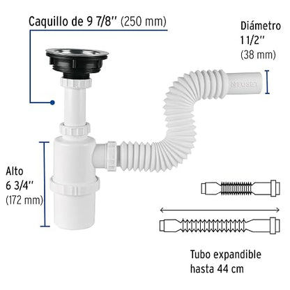 Foset CE-292, Céspol bote p/fregadero c/contracanasta, polipr, 1-1/2"