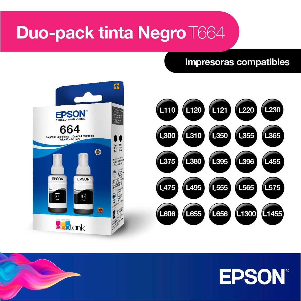 Epson Ecofit Botellas de Tinta Color Negro T664 2 Unidades