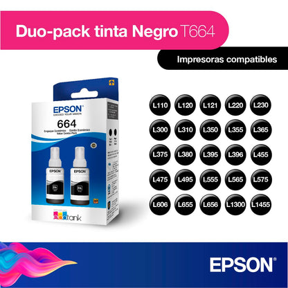 Epson Ecofit Botellas de Tinta Color Negro T664 2 Unidades