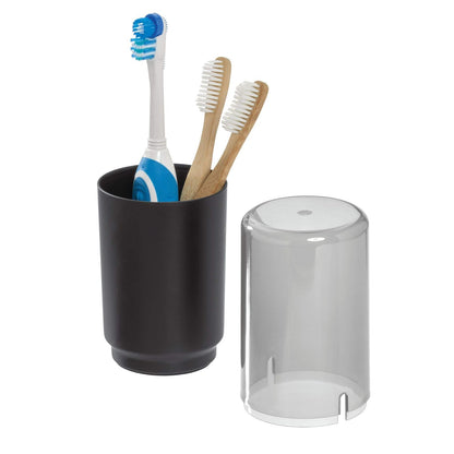 InterDesign Austin Covered Holder, Holds Regular and Electric Toothbrushes, Smoke/Matte Black